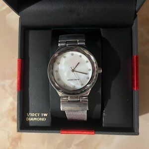 Silver Watch with Diamond Accents